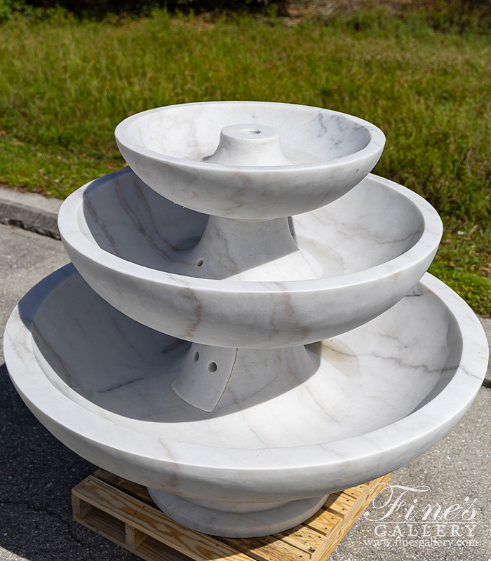 Marble Fountains  - Contemporary Style Three Tiered Fountain In Statuary White Marble - MF-2184